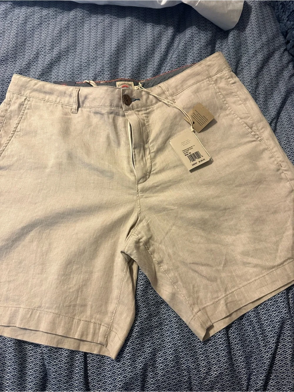 Faherty Light Beige Flat-Front Linen-Blend Shorts